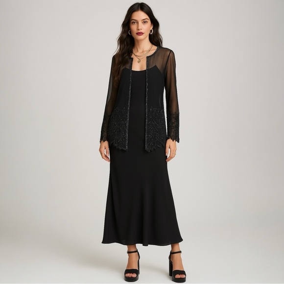 Vintage Beaded Fairy Top L Black Sheer Open Whimsigoth Evening Top Jkara - Picture 12 of 14